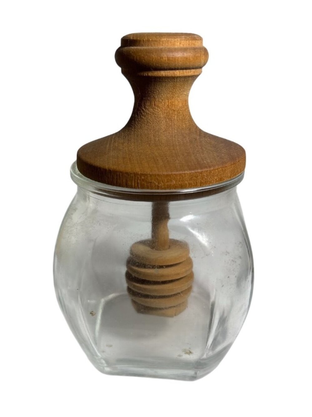 Glass Honey Jar With Wooden Lid & Dipper 5Inches Tall Rustic Kitchen Storage